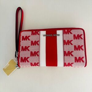 Michael Kors red, Jet Set logo wristlet.